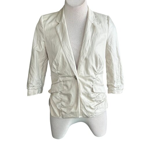 Kenneth Cole New York Metallic Beige Ruched Gathered Jacket Size 6 Petite - Picture 1 of 8